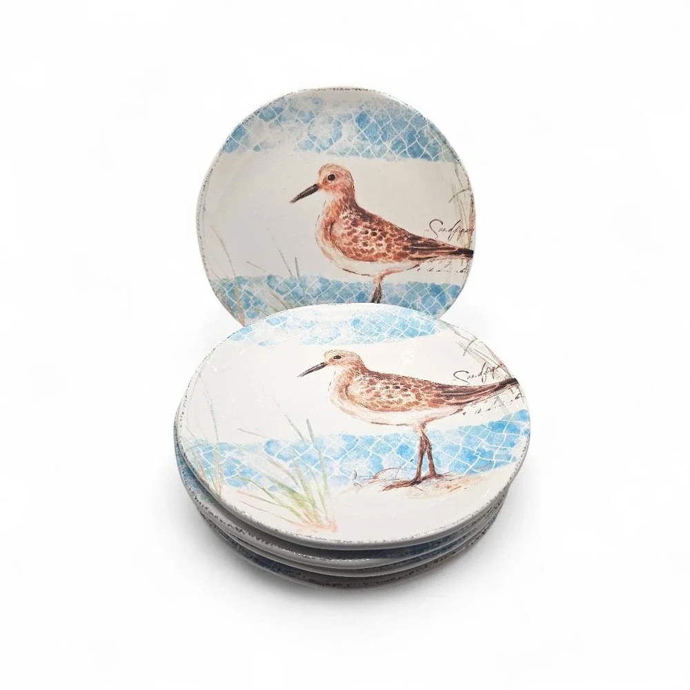 Pier 1 Sandpiper Bird Ceramic Salad Luncheon Plates 8